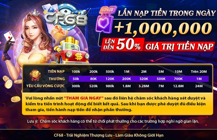 Tham gia cổng game CF68 ngay để được nhận các ưu đãi to lớn